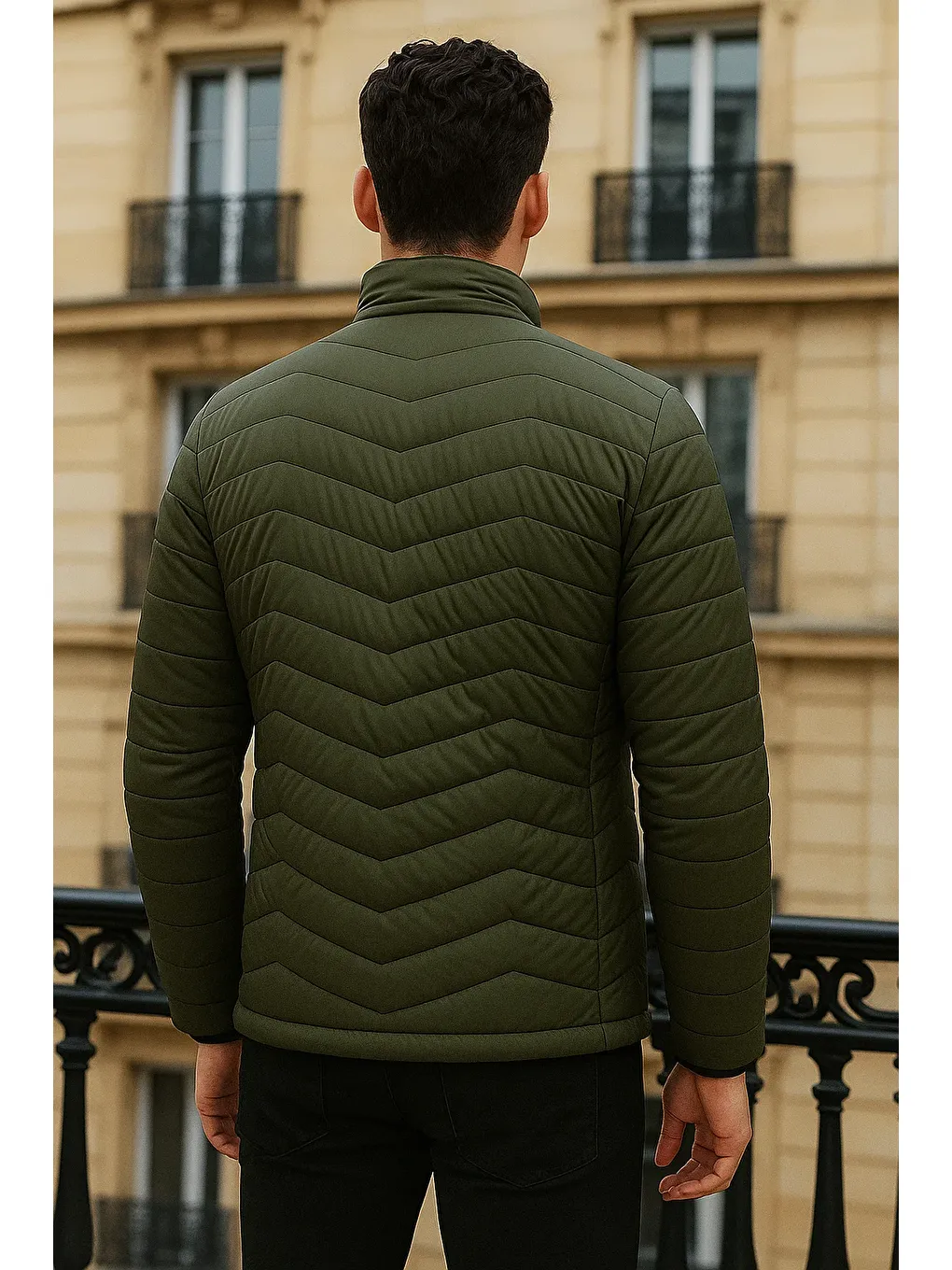 Erkek Premium Basic Kapitone Haki Şişme Mont-4