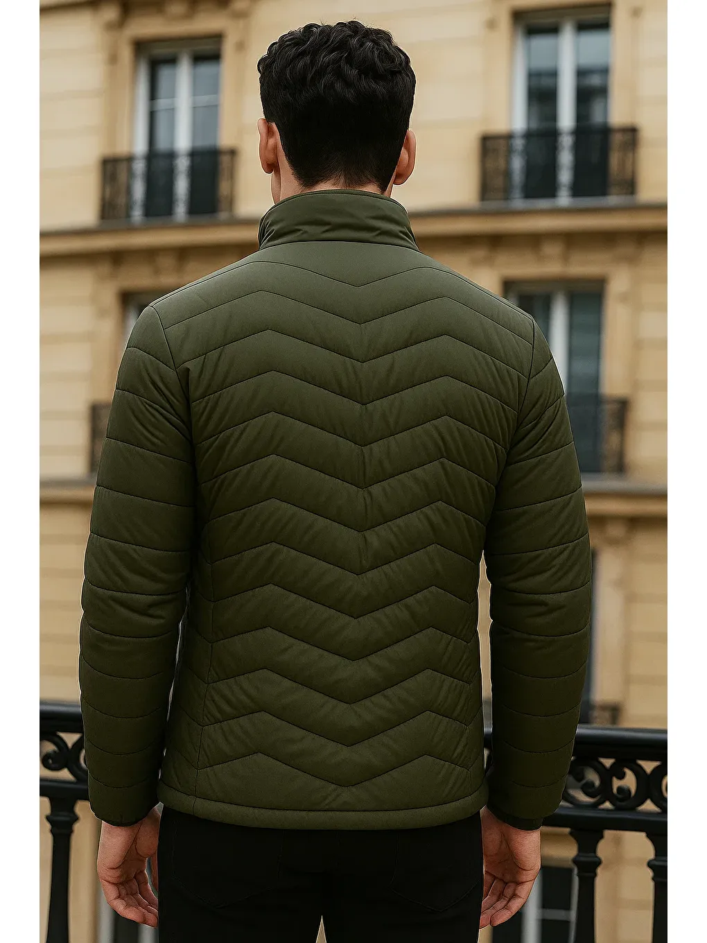 Erkek Premium Basic Kapitone Haki Şişme Mont-5