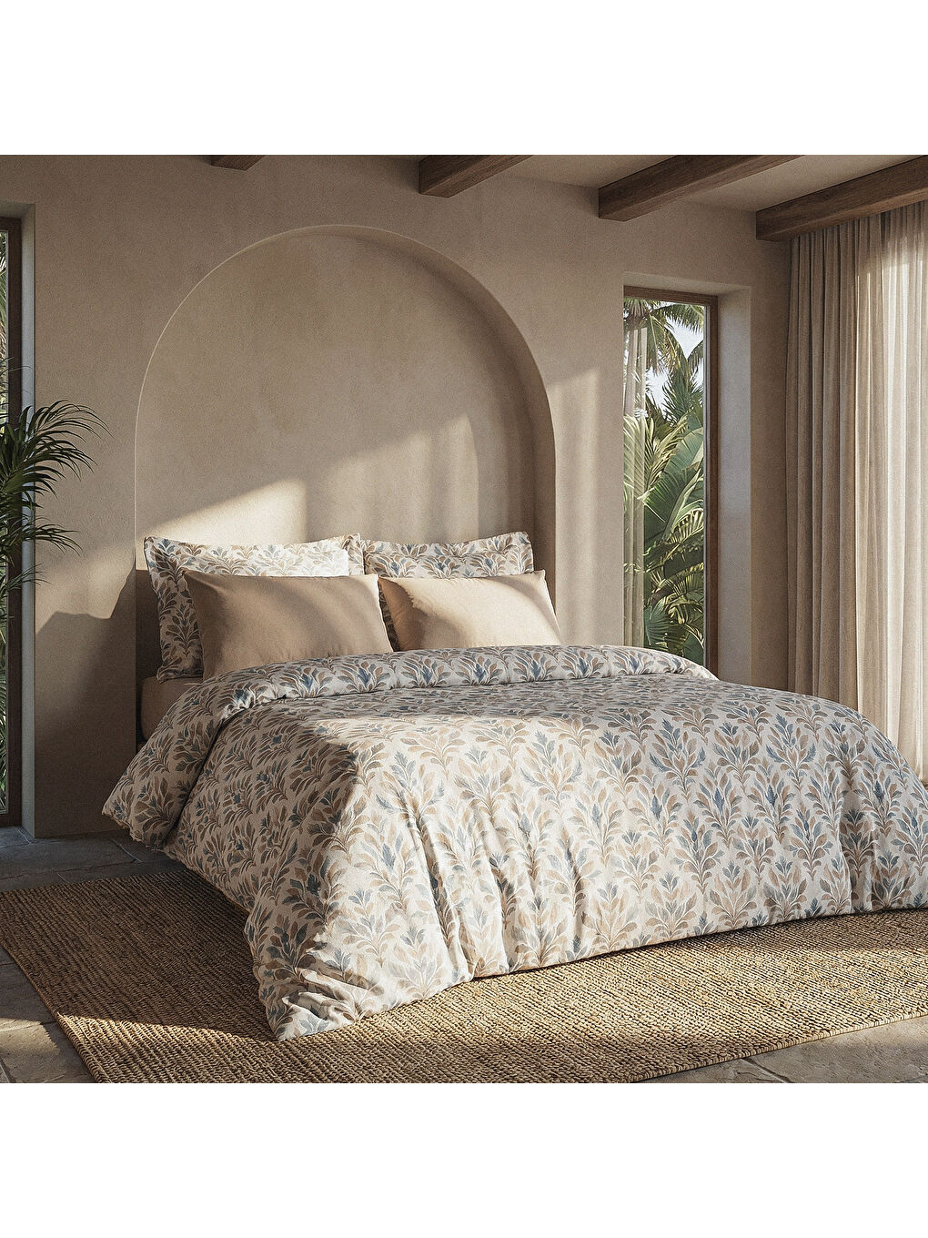 Karışık Laura Doğal Harmoni Çift Kişilik %100 Ege Pamuğu Nevresim Takımı - Çarşaflı - 4 Yastıklı Renkli