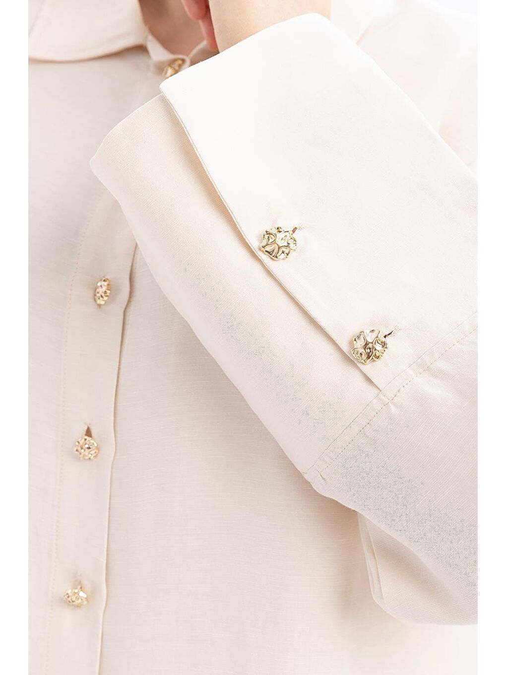 Bej Taş-Geniş Katlamalı Yırtmaçlı Keten Pantolonlu Takım-4