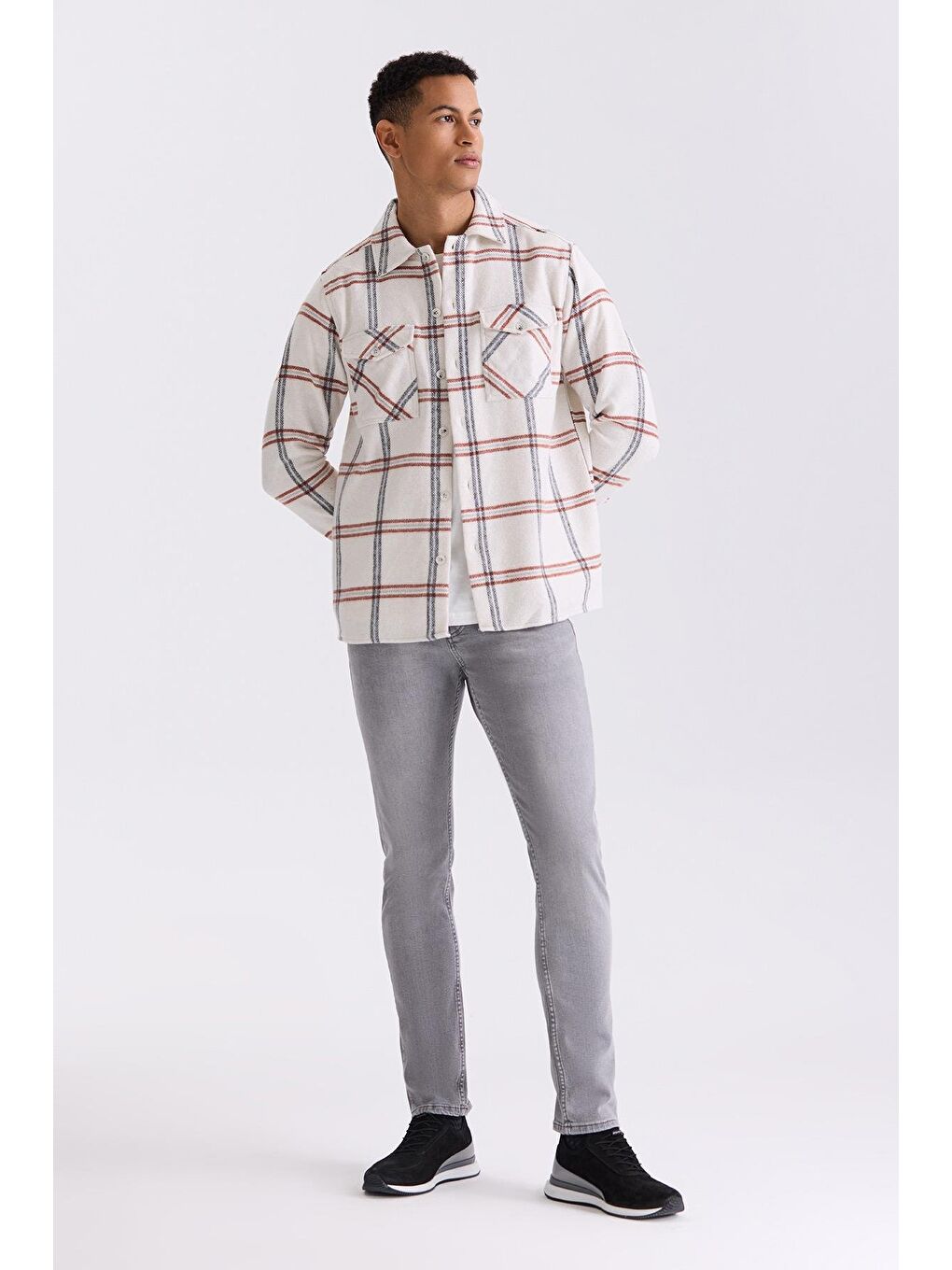 Kahverengi Kiremit Over Size Bol Kesim Ekose Desenli Pamuklu Cepli Oduncu Gömlek-1