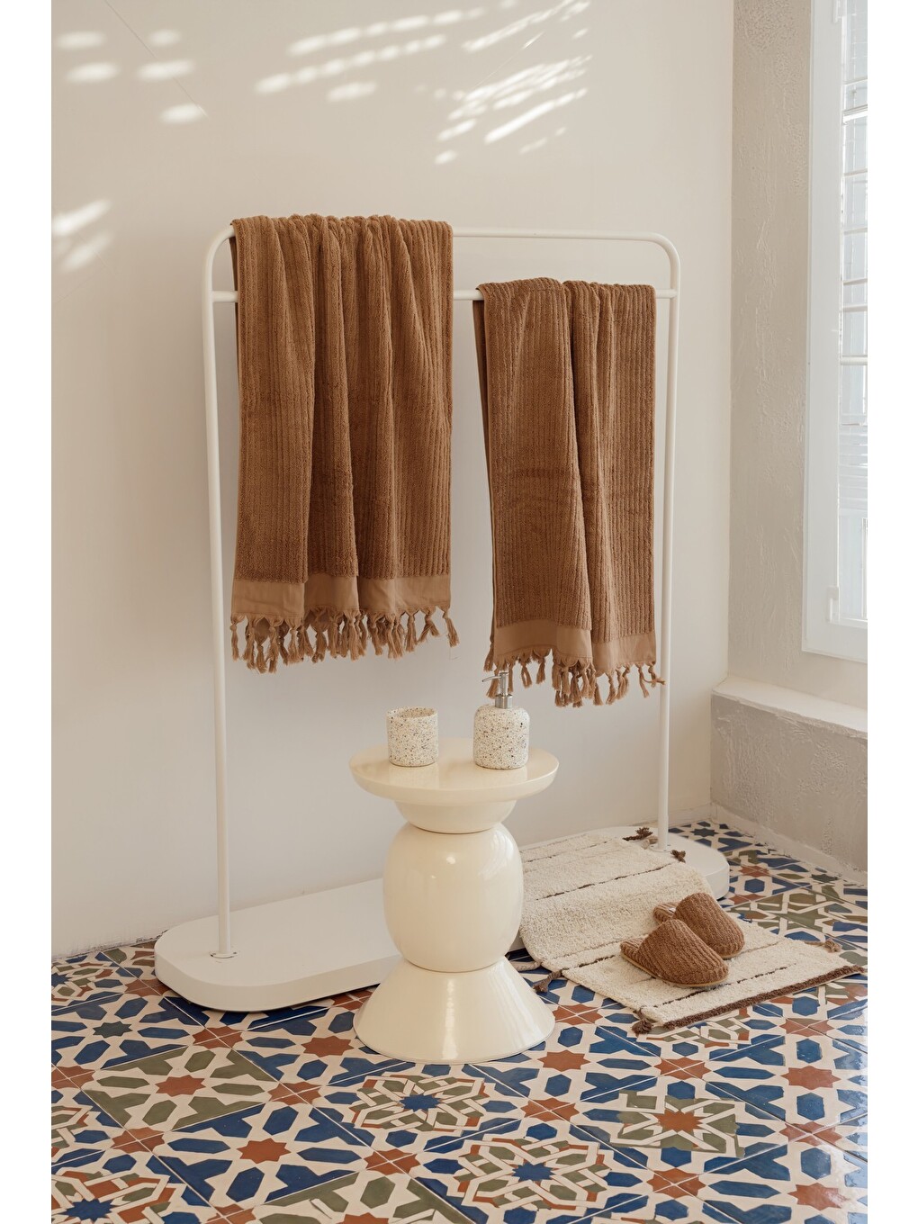 Kahverengi Ege %100 Pamuk 2'li Banyo Havlu Seti 80x150 Cm Warm Clay-1