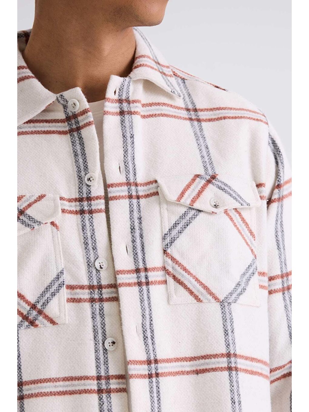 Kahverengi Kiremit Over Size Bol Kesim Ekose Desenli Pamuklu Cepli Oduncu Gömlek-2