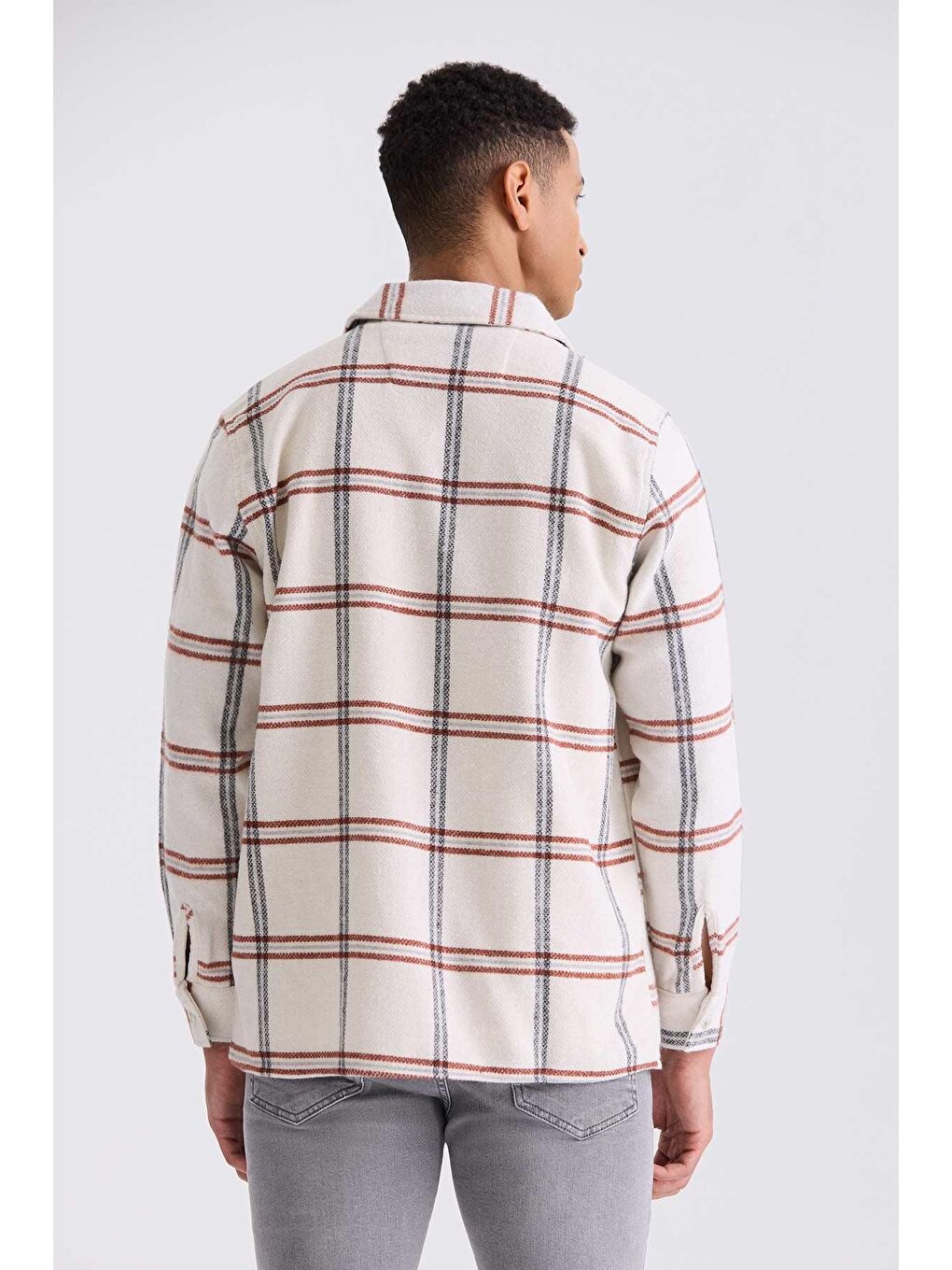 Kahverengi Kiremit Over Size Bol Kesim Ekose Desenli Pamuklu Cepli Oduncu Gömlek-3