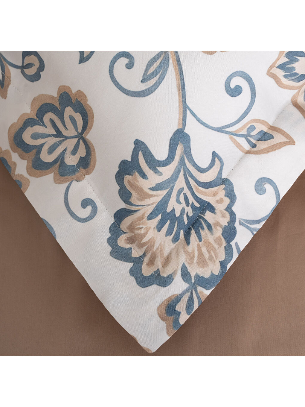 Ekru Verona Zarif Bahçe Battal Boy %100 Ege Pamuğu Nevresim Takımı - Çarşaflı - 4 Yastıklı Krem-Kahve-3