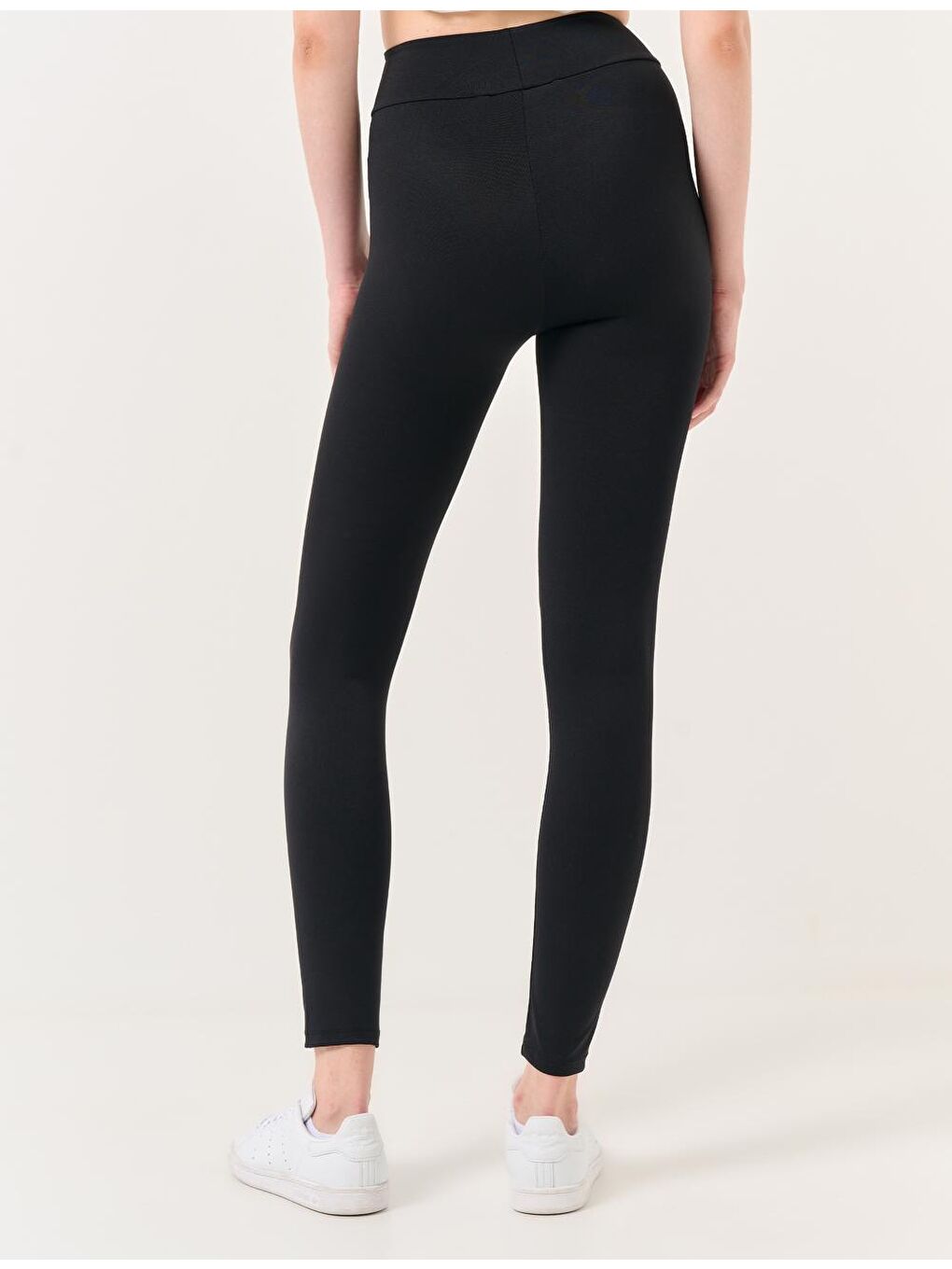 Siyah Dar Kesim Yüksek Bel Dar Paça Basic Örme Tayt-5