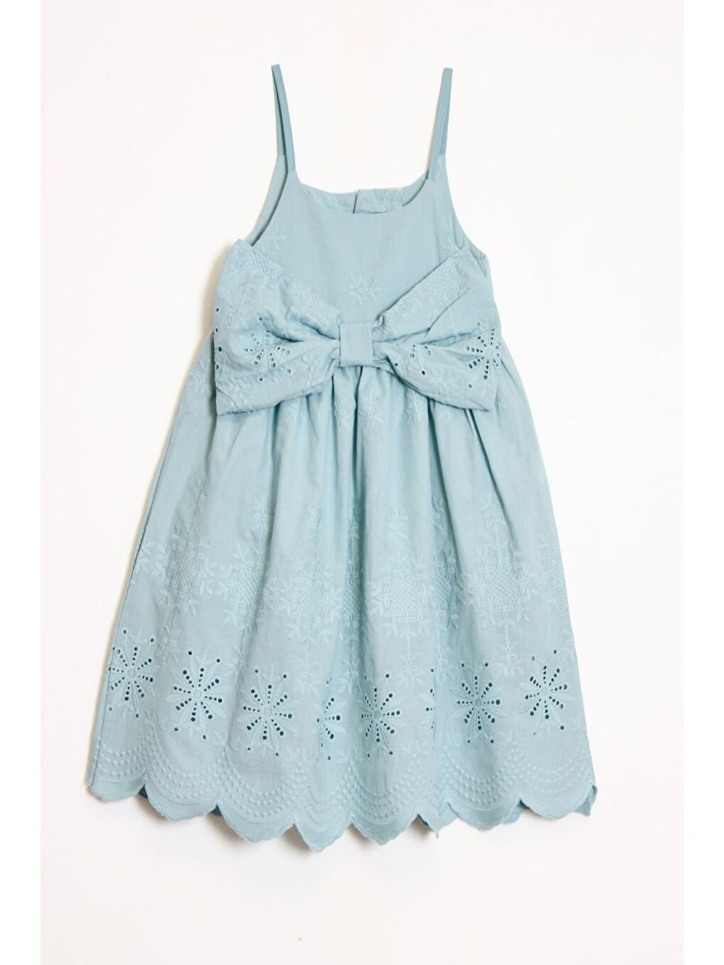 Turkuaz Kız Çocuk Fiyok Detaylı Askılı Kolu Dokuma Elbise 6-10 Yaş 12249