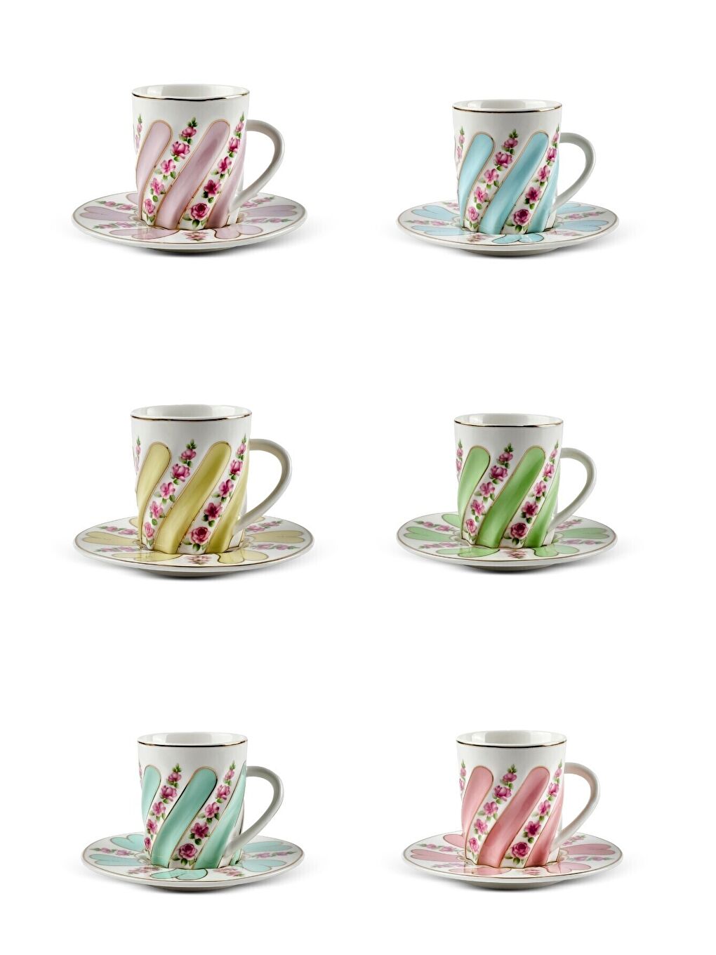 Karışık 16856 Kuzguncuk Renkli 6 Kişilik 12 Parça Porselen Kahve Takımı Dıger Çok Renkli-3