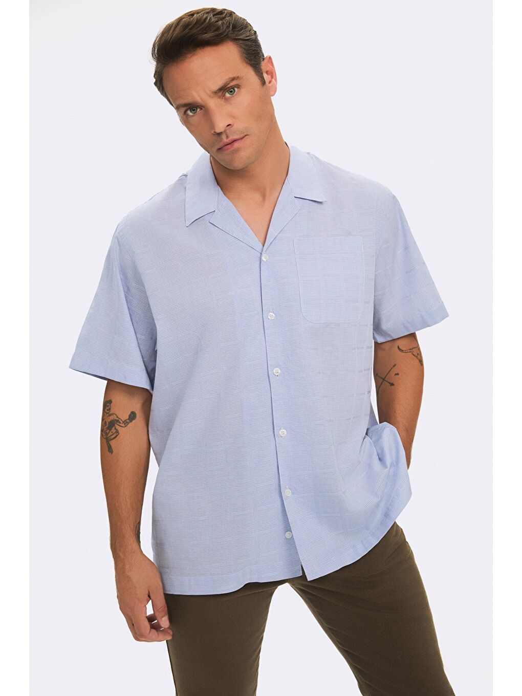 Mavi Exclusıve Erkek Oversize Kısa Kol Desenli Gömlek-2