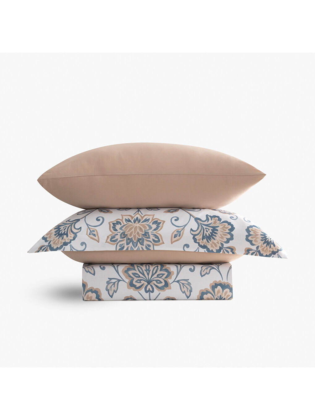 Ekru Verona Zarif Bahçe Çift Kişilik %100 Ege Pamuğu Nevresim Takımı - Çarşaflı - 4 Yastıklı Krem-Kahve-2