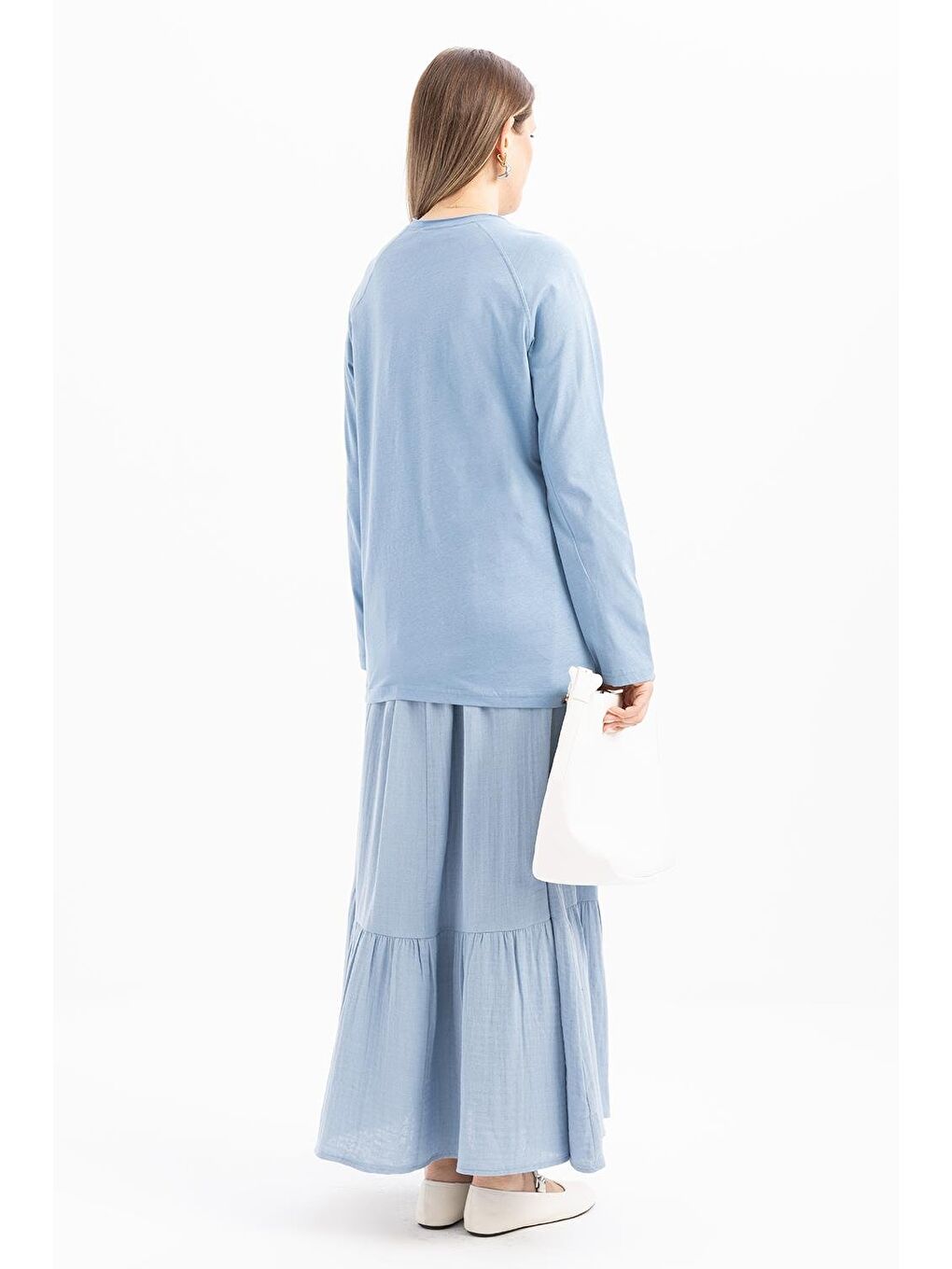 Beyaz Mavi-Pis Dikiş Detaylı Baskılı T-Shirt-3