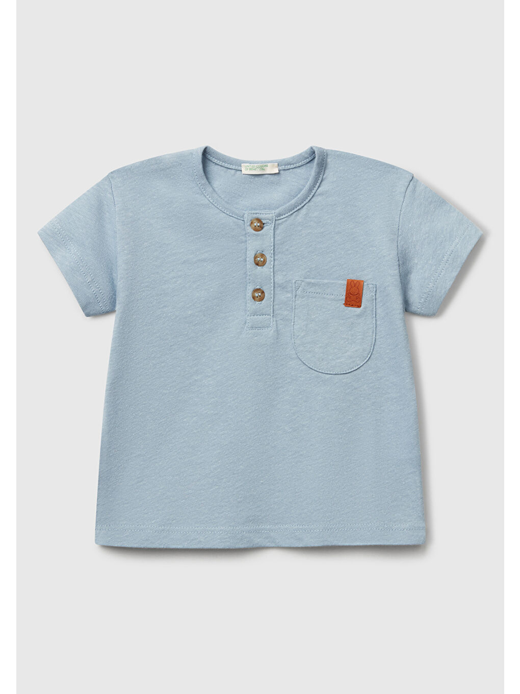 Bebek Mavi Önü Detaylı Logolu Tek Cepli Bisiklet Yaka T-Shirt