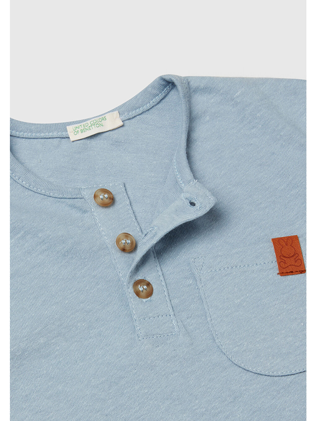 Bebek Mavi Önü Detaylı Logolu Tek Cepli Bisiklet Yaka T-Shirt-2