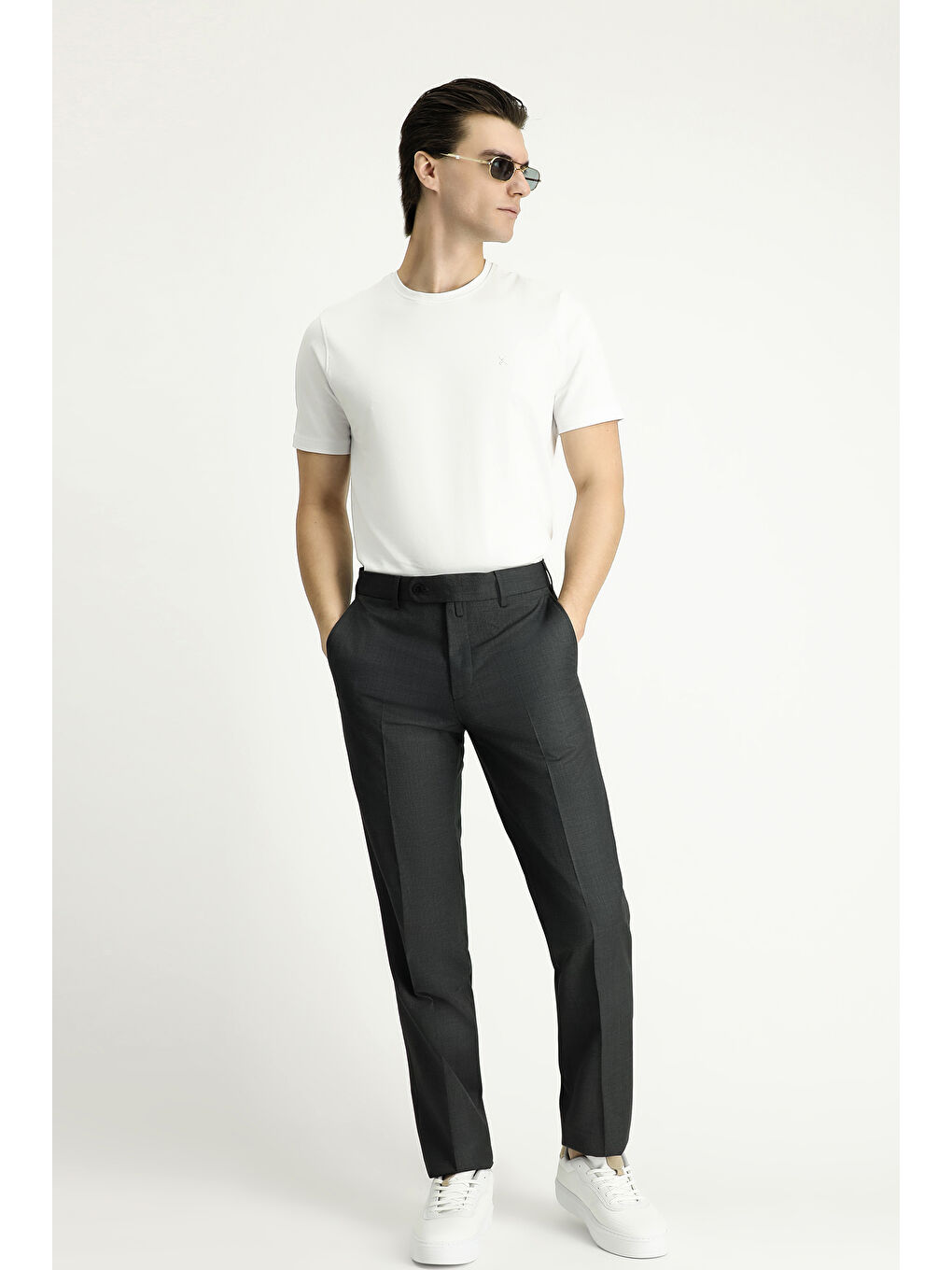 Gri Slim Fit Dar Kesim Klasik Kumaş Pantolon-1