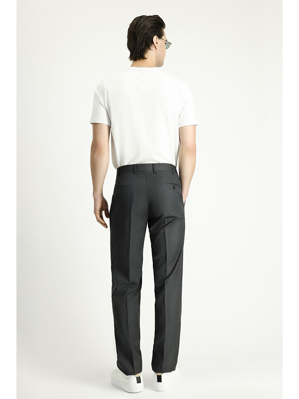 Gri Slim Fit Dar Kesim Klasik Kumaş Pantolon-2