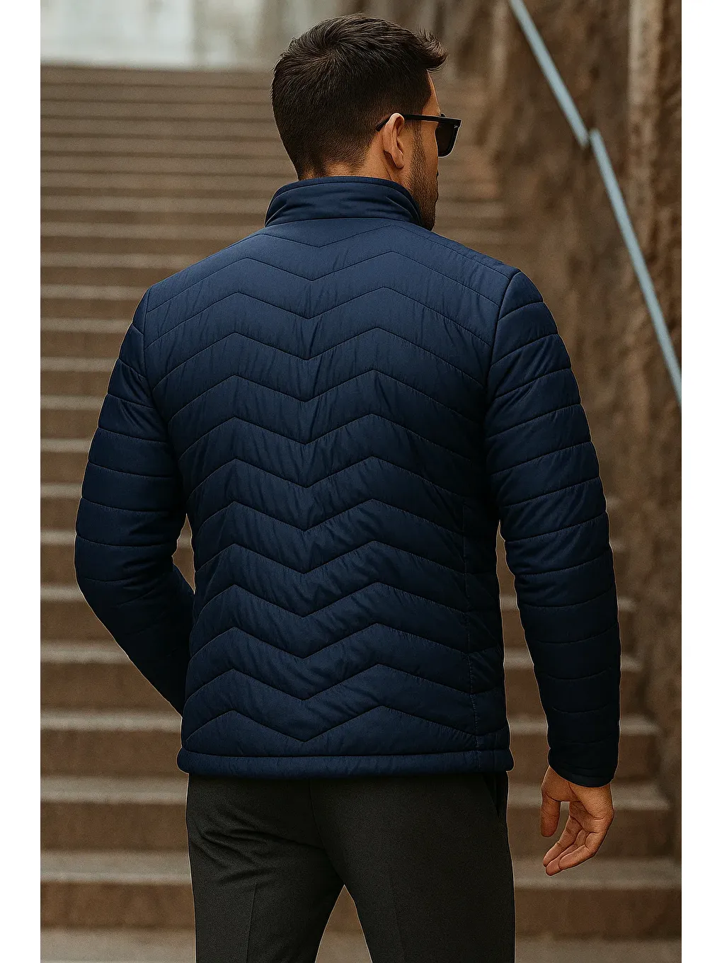 Erkek Kışlık Trend Lacivert Kapitone Şişme Mont-4