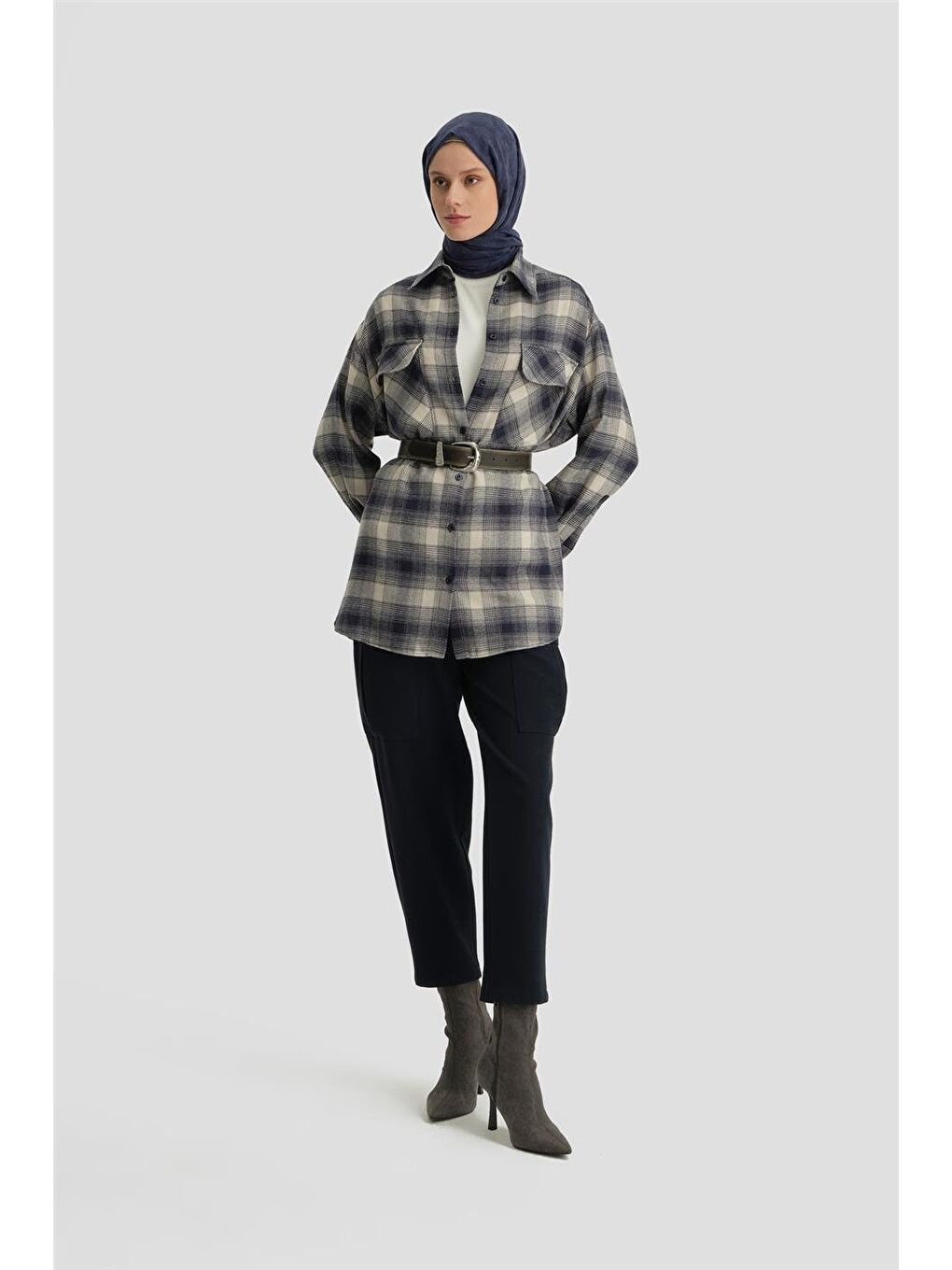 Kapaklı Cepli Oduncu Gömlek Ort3637 Lacivert-1