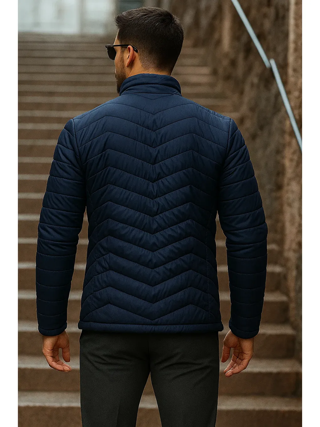 Erkek Kışlık Trend Lacivert Kapitone Şişme Mont-5