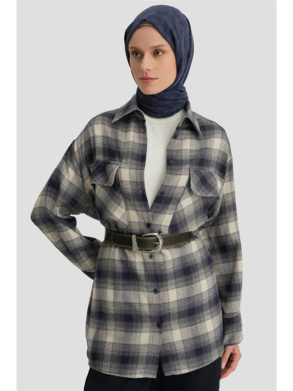 Kapaklı Cepli Oduncu Gömlek Ort3637 Lacivert-2