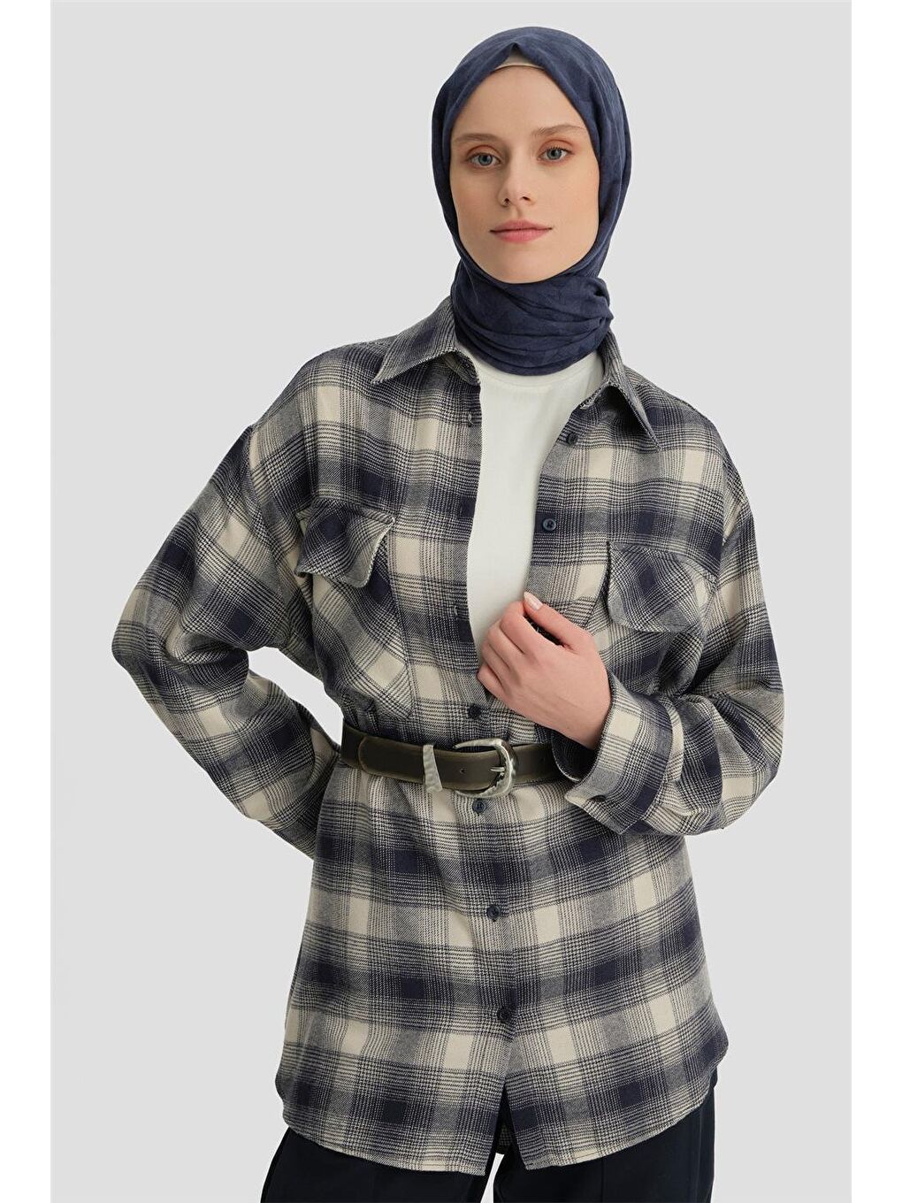 Kapaklı Cepli Oduncu Gömlek Ort3637 Lacivert-3