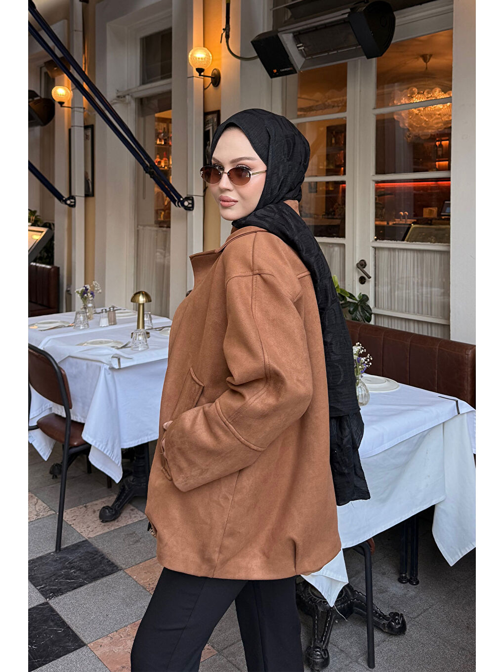 Kahverengi Kadın Fermuarlı Süet Ceket Taba-2