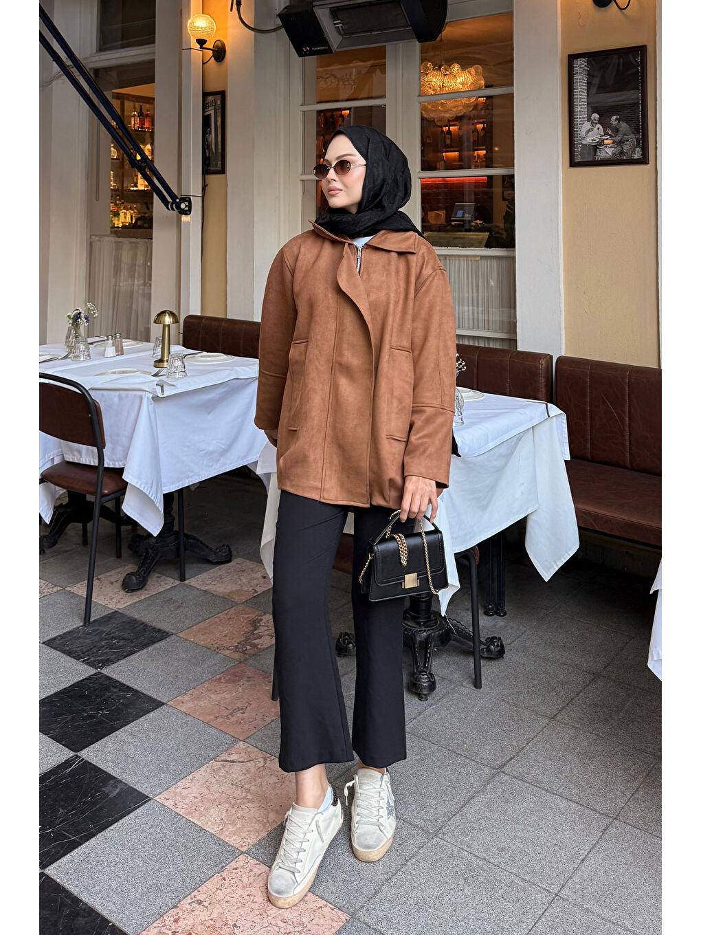 Kahverengi Kadın Fermuarlı Süet Ceket Taba-3