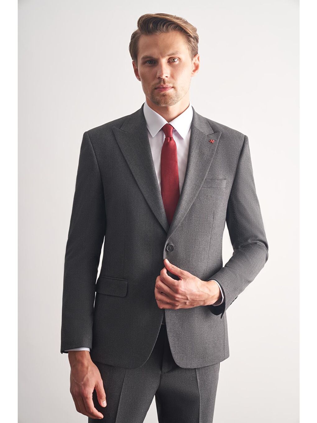 Antrasit Kırlangıç Yaka Tam Astar 6 Drop Slim Fit Takım Elbise 1001255162