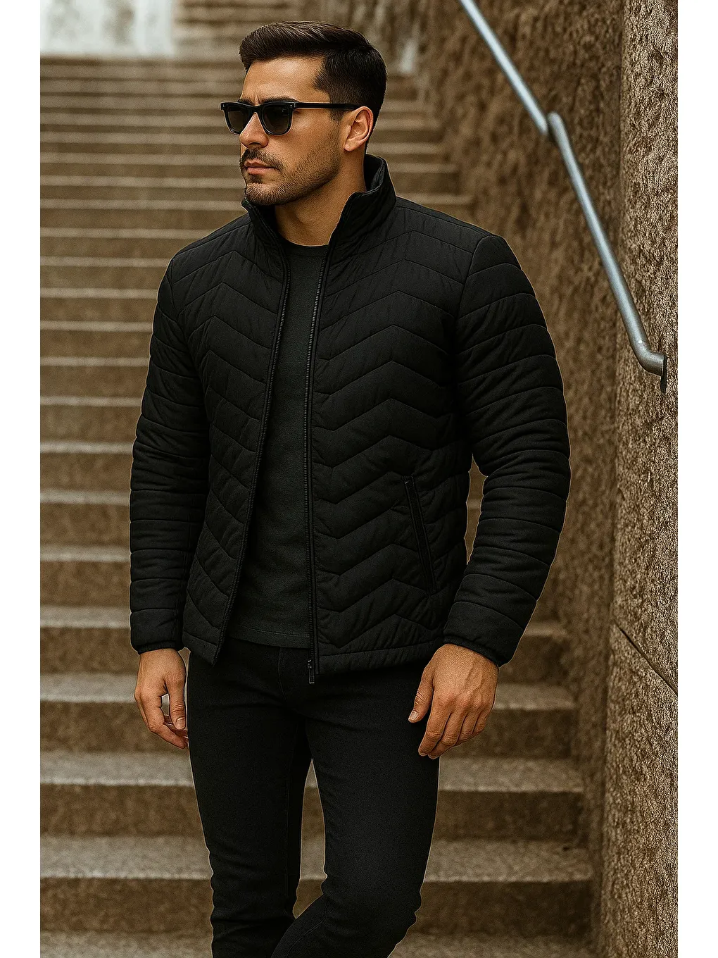 Erkek Kışlık Trend Siyah Kapitone Şişme Mont-2