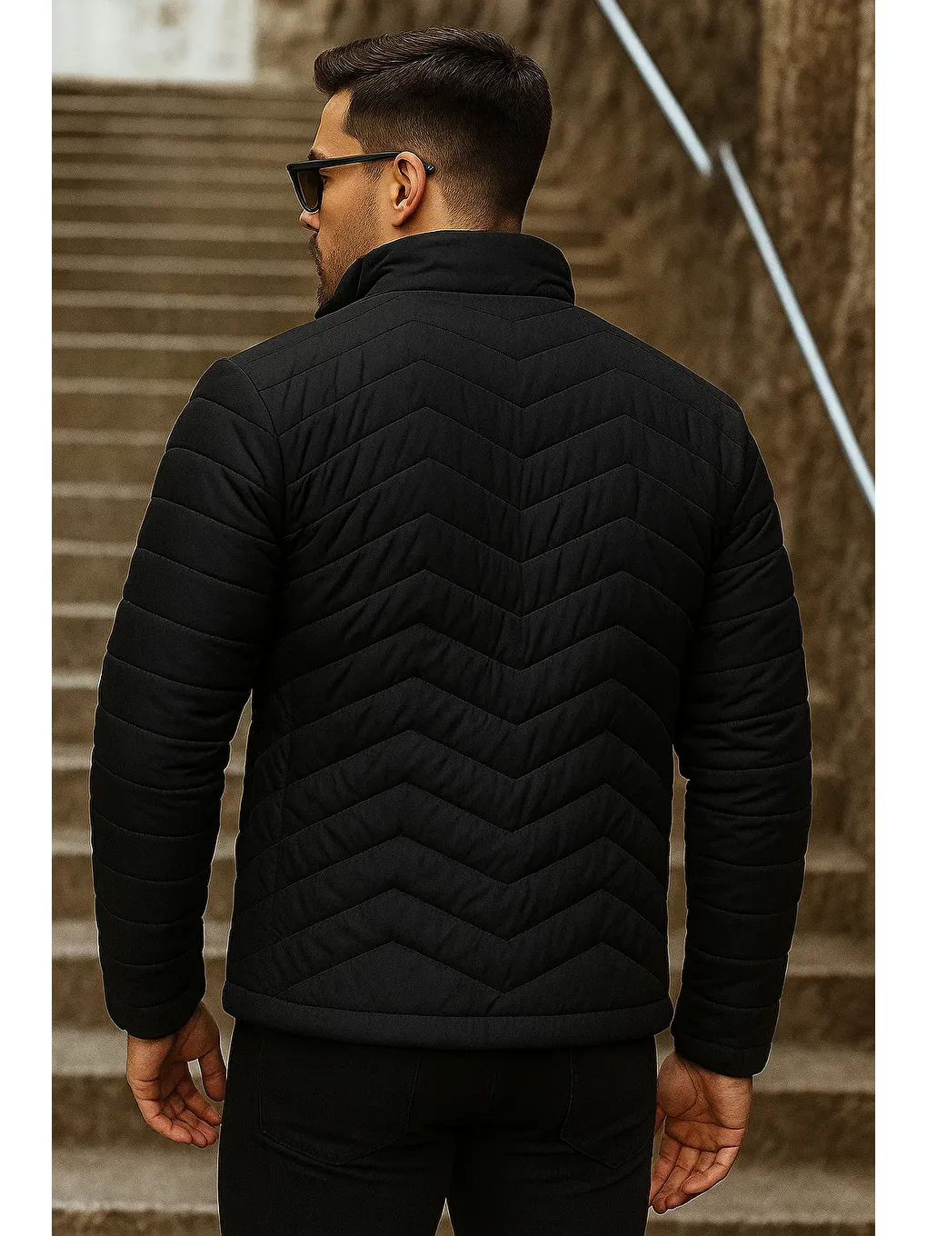 Erkek Kışlık Trend Siyah Kapitone Şişme Mont-4