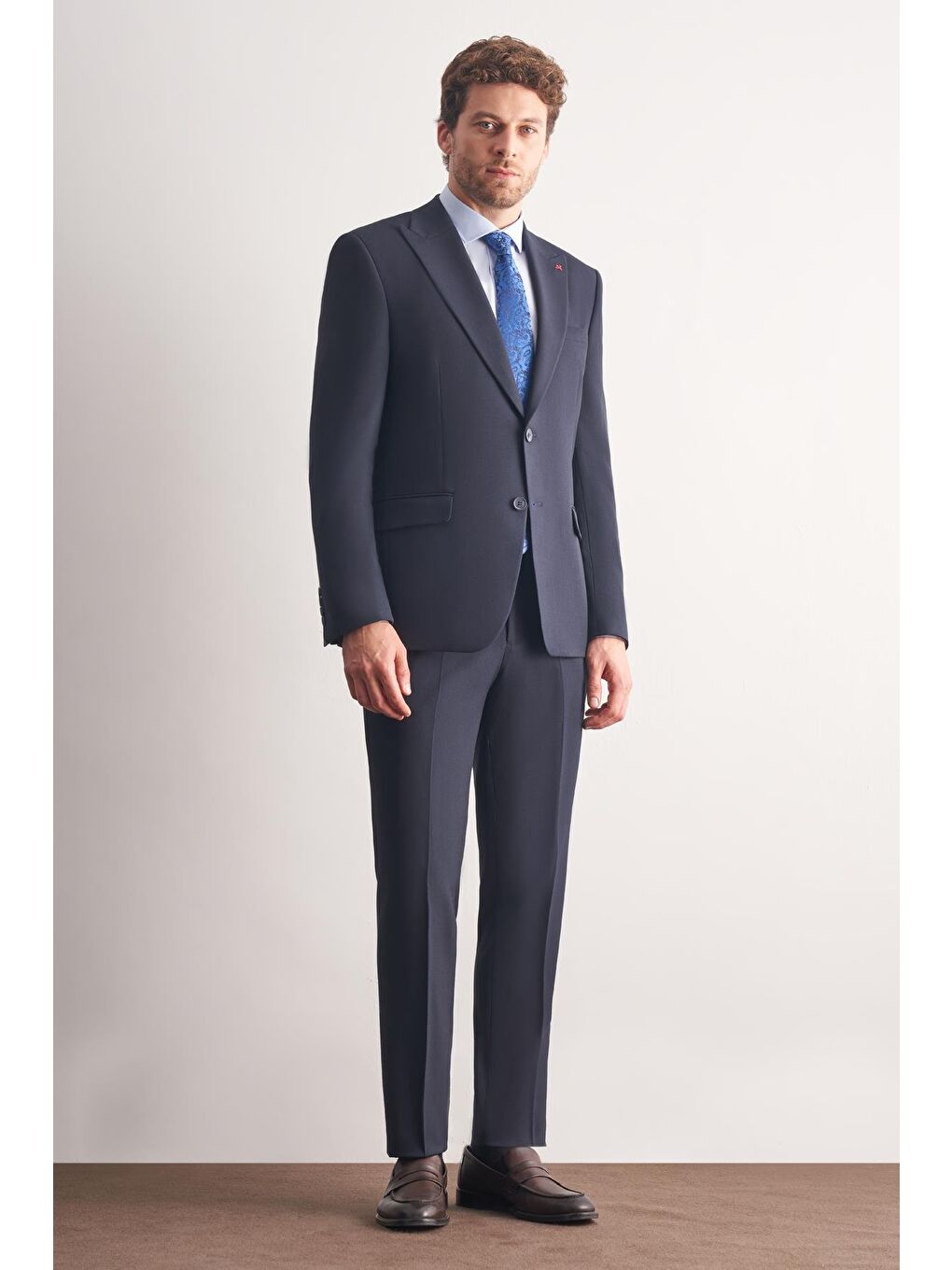 Lacivert Kırlangıç Yaka Tam Astar 6 Drop Slim Fit Takım Elbise 1001255162-1