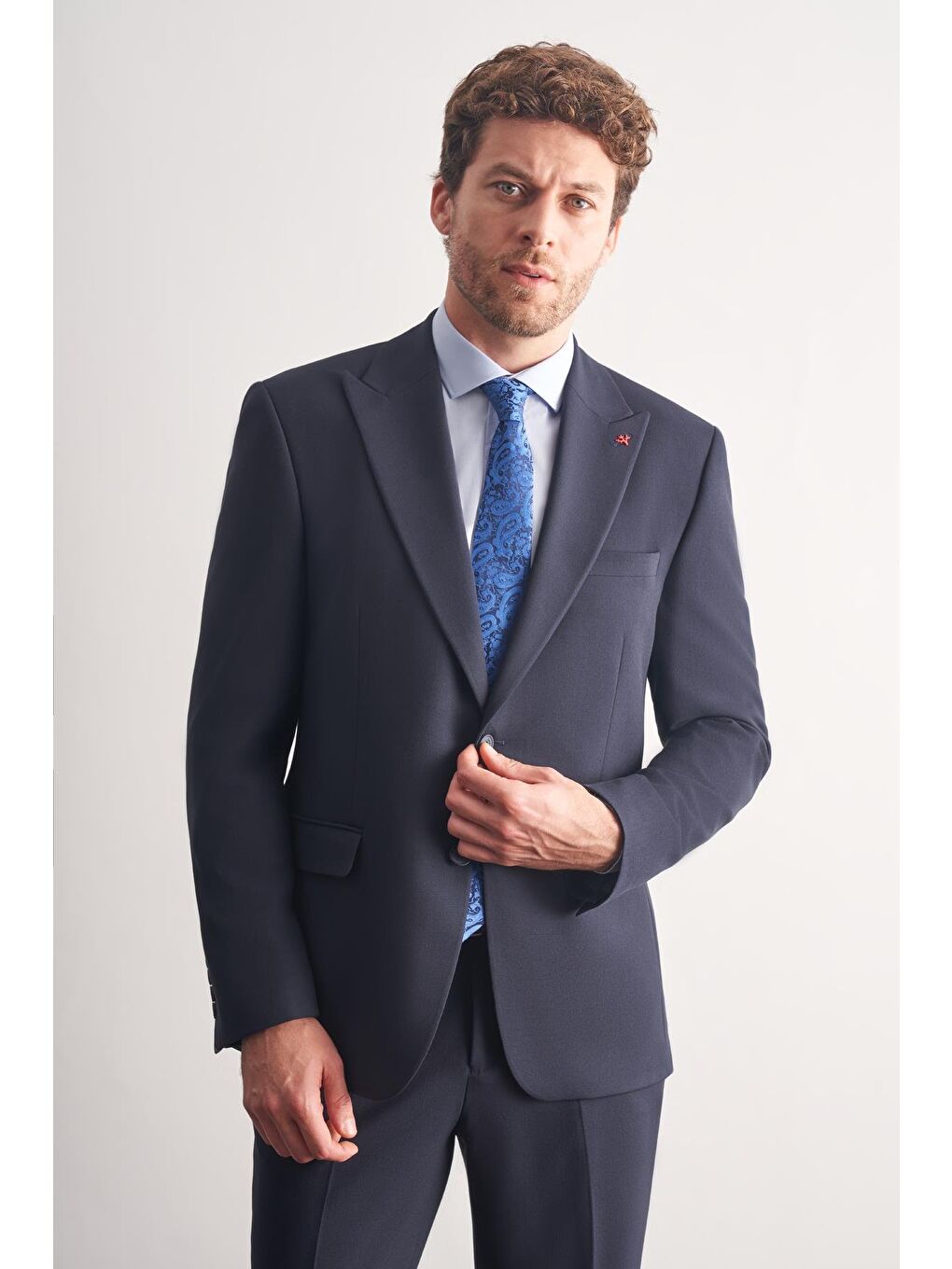 Lacivert Kırlangıç Yaka Tam Astar 6 Drop Slim Fit Takım Elbise 1001255162-2