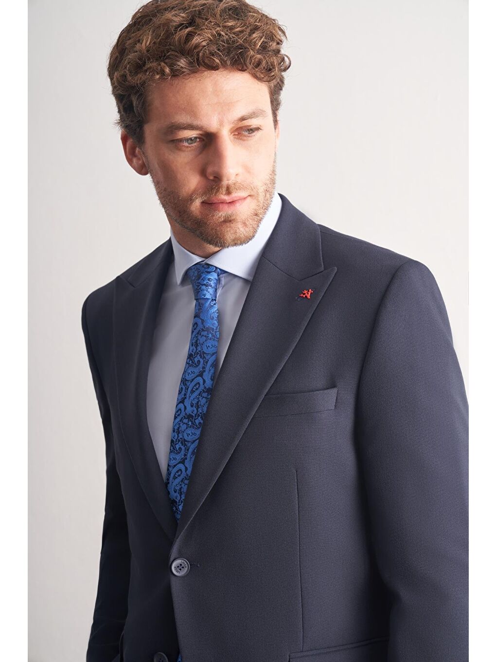 Lacivert Kırlangıç Yaka Tam Astar 6 Drop Slim Fit Takım Elbise 1001255162-3