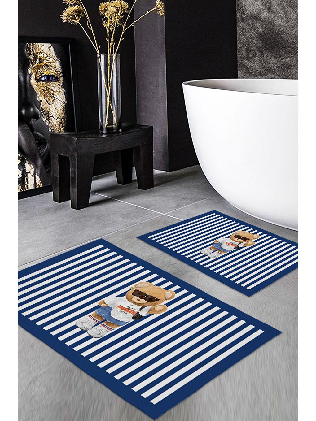 Karışık Teddy Bear Desenli 2 li Kaydırmaz Banyo Paspas Seti-1