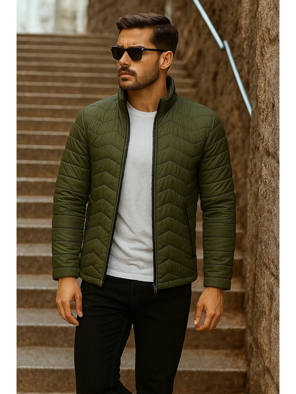 Erkek Kışlık Trend Haki Kapitone Şişme Mont-2