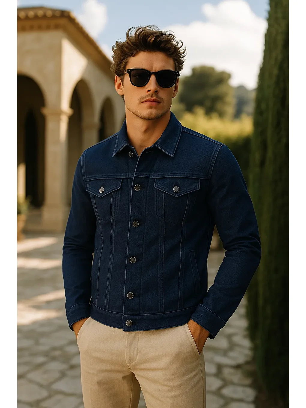 Erkek Trend Cepli Slim Fit Klasik Lacivert Jean Ceket