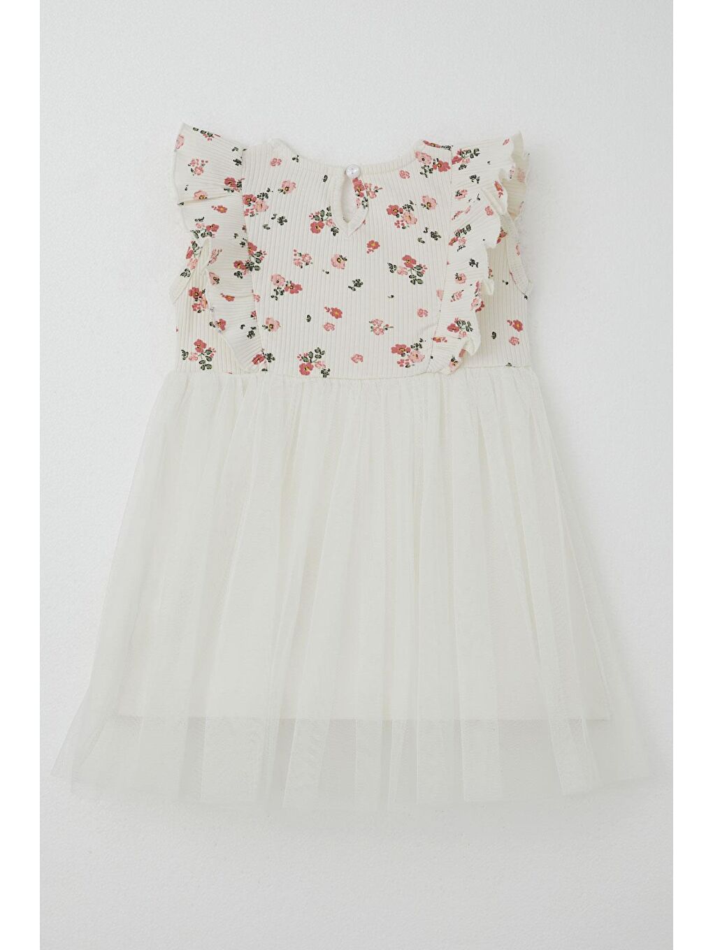 Kız Bebek Elbise Çiçekli Tüllü Fırfırlı Ekru (9 Ay-3 Yaş)-1