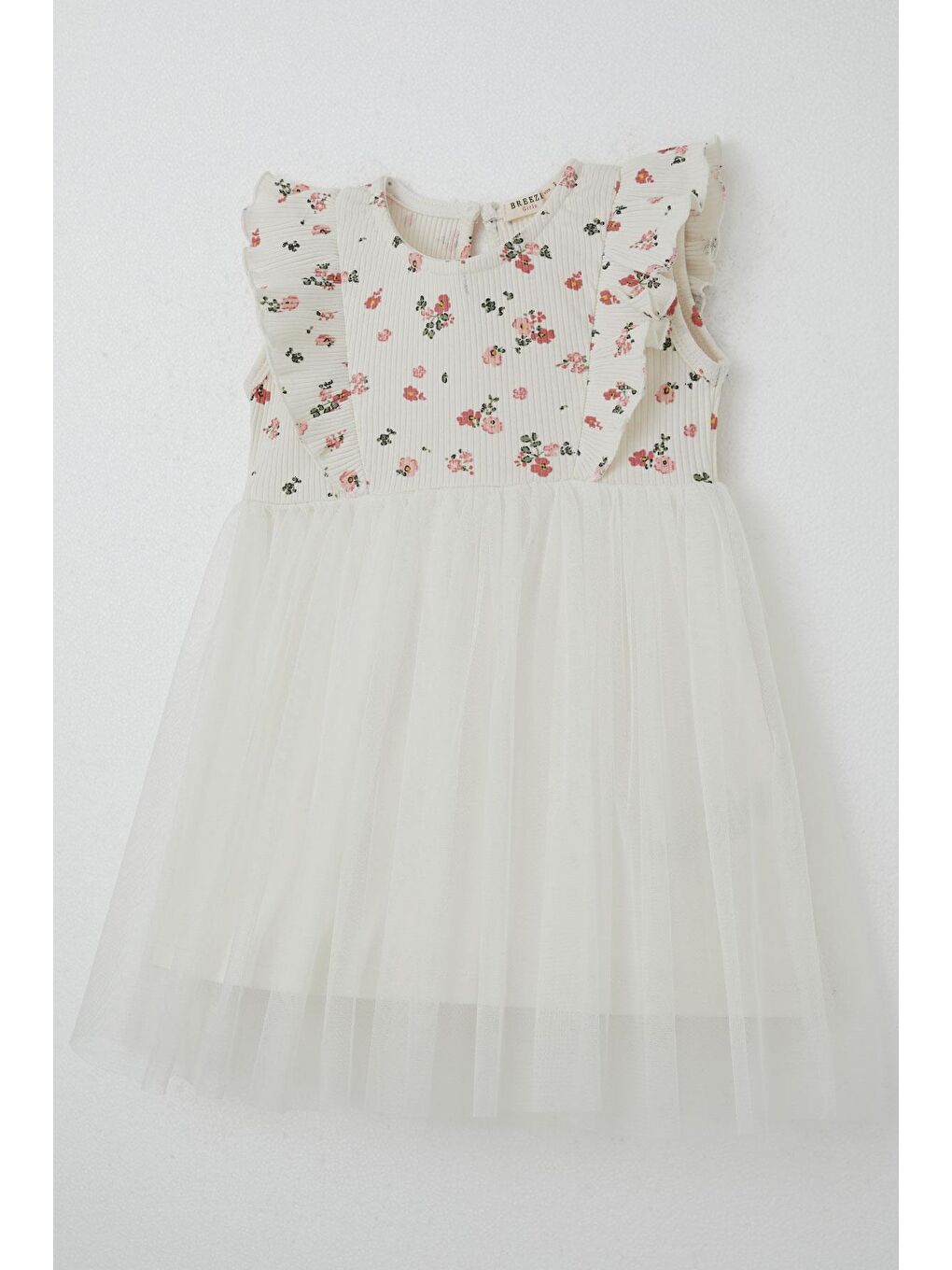 Kız Bebek Elbise Çiçekli Tüllü Fırfırlı Ekru (9 Ay-3 Yaş)-2