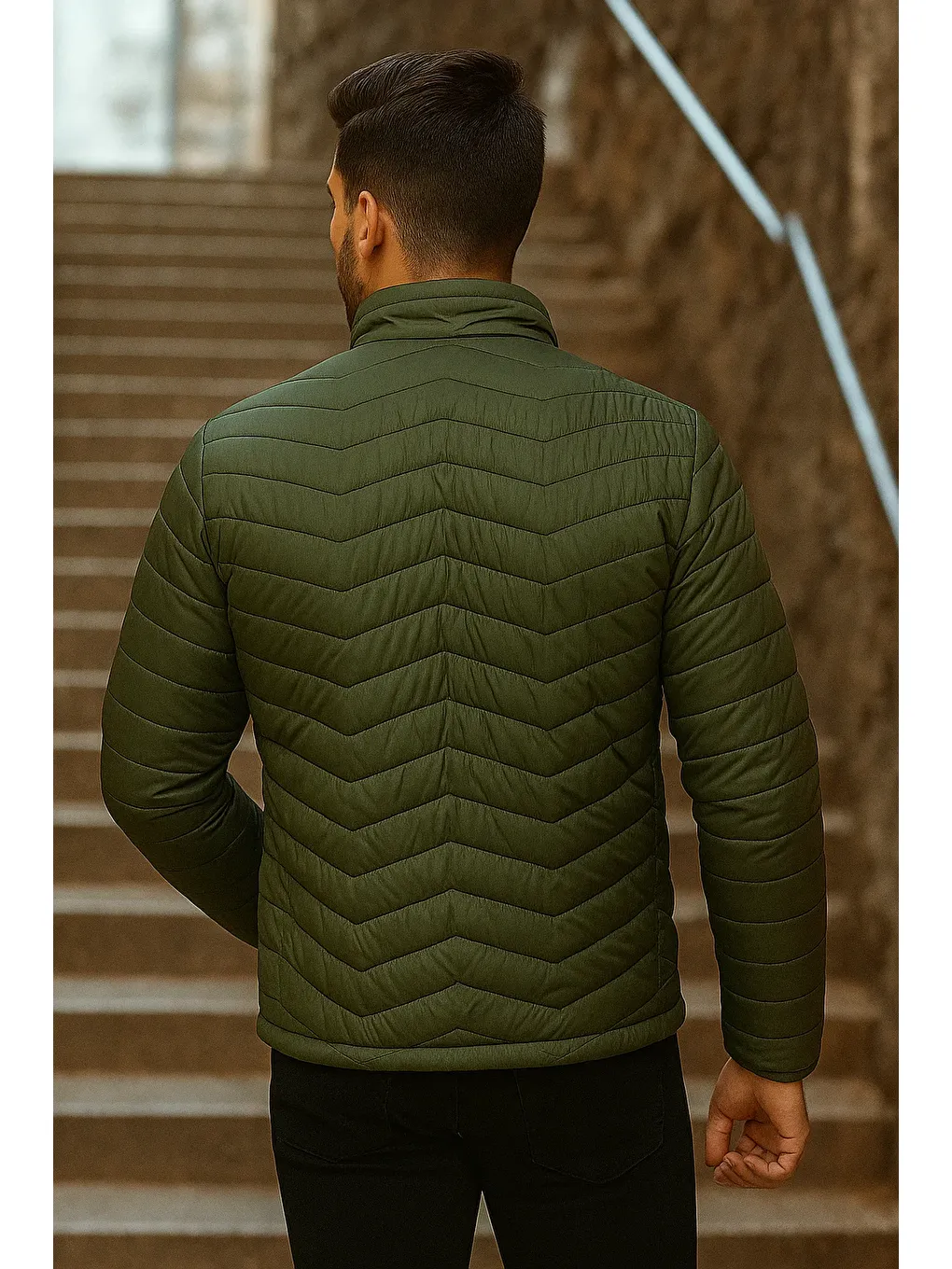 Erkek Kışlık Trend Haki Kapitone Şişme Mont-4