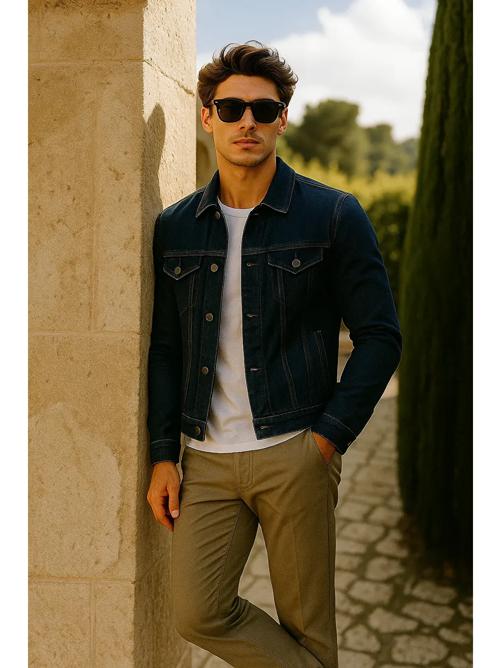 Erkek Trend Cepli Slim Fit Klasik Lacivert Jean Ceket-1