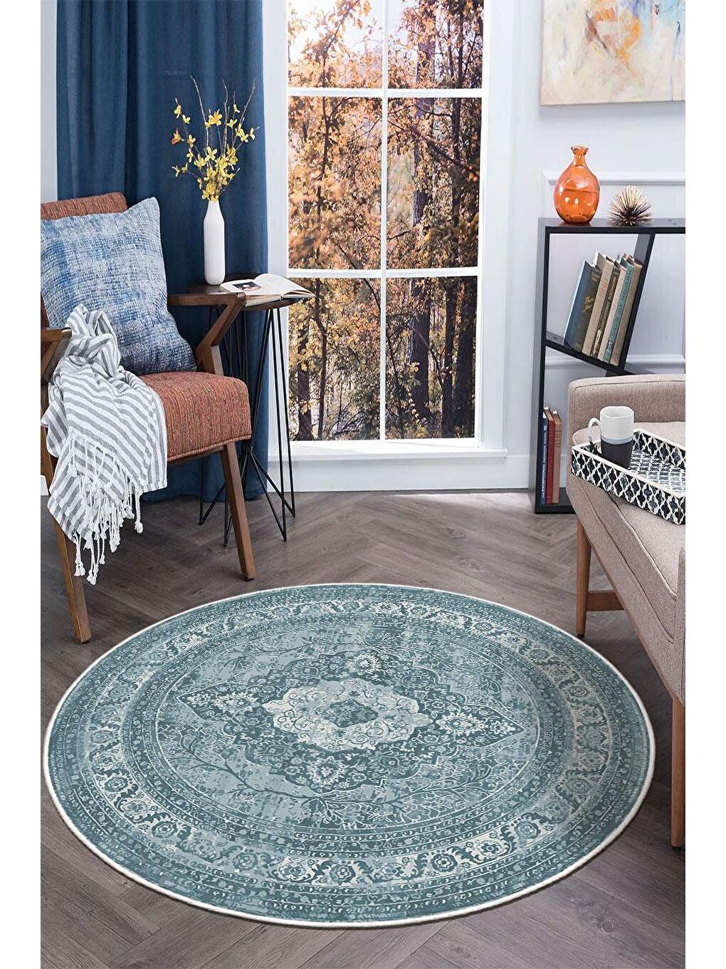 Yeşil Premium Kalite, Pamuk ve Kaydırmaz Taban, Yıkanabilir, Modern Halı  100 x 100 cm-1