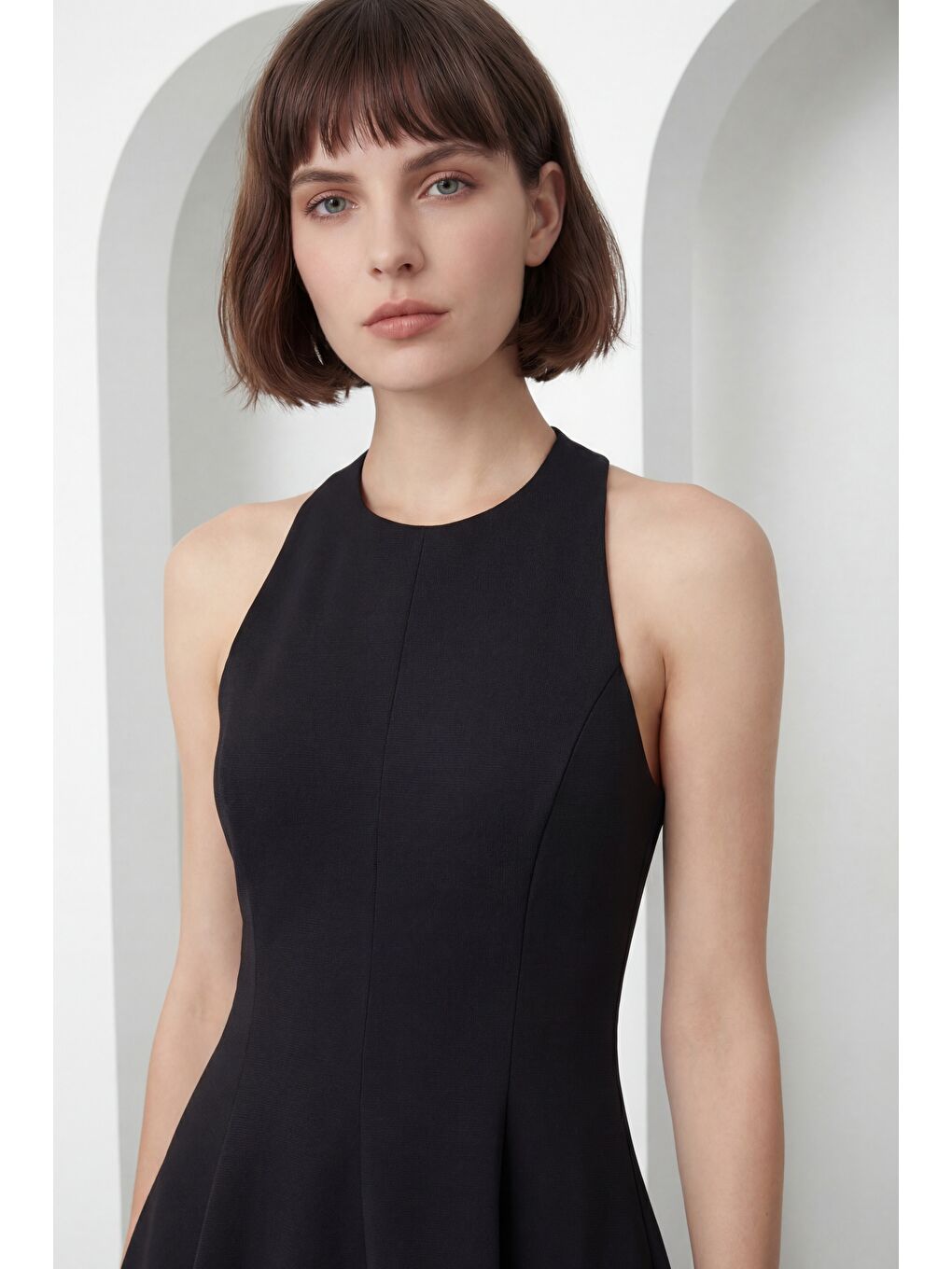 Kadın Siyah Halter Yaka Mini Mezuniyet Abiye Elbise-2