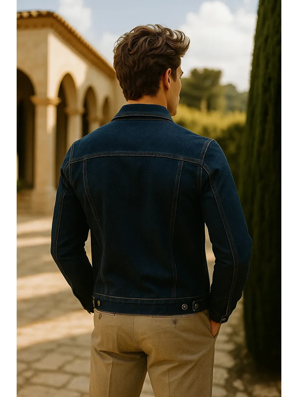 Erkek Trend Cepli Slim Fit Klasik Lacivert Jean Ceket-3