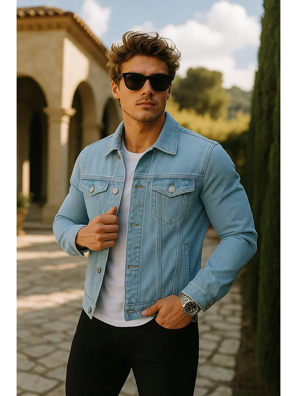 Erkek Trend Cepli Slim Fit Klasik B.Mavi Jean Ceket-1