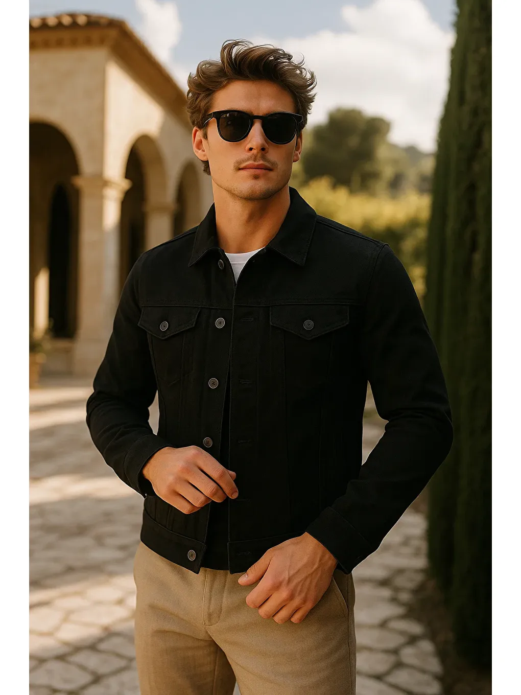 Erkek Trend Cepli Slim Fit Klasik Siyah Jean Ceket-1