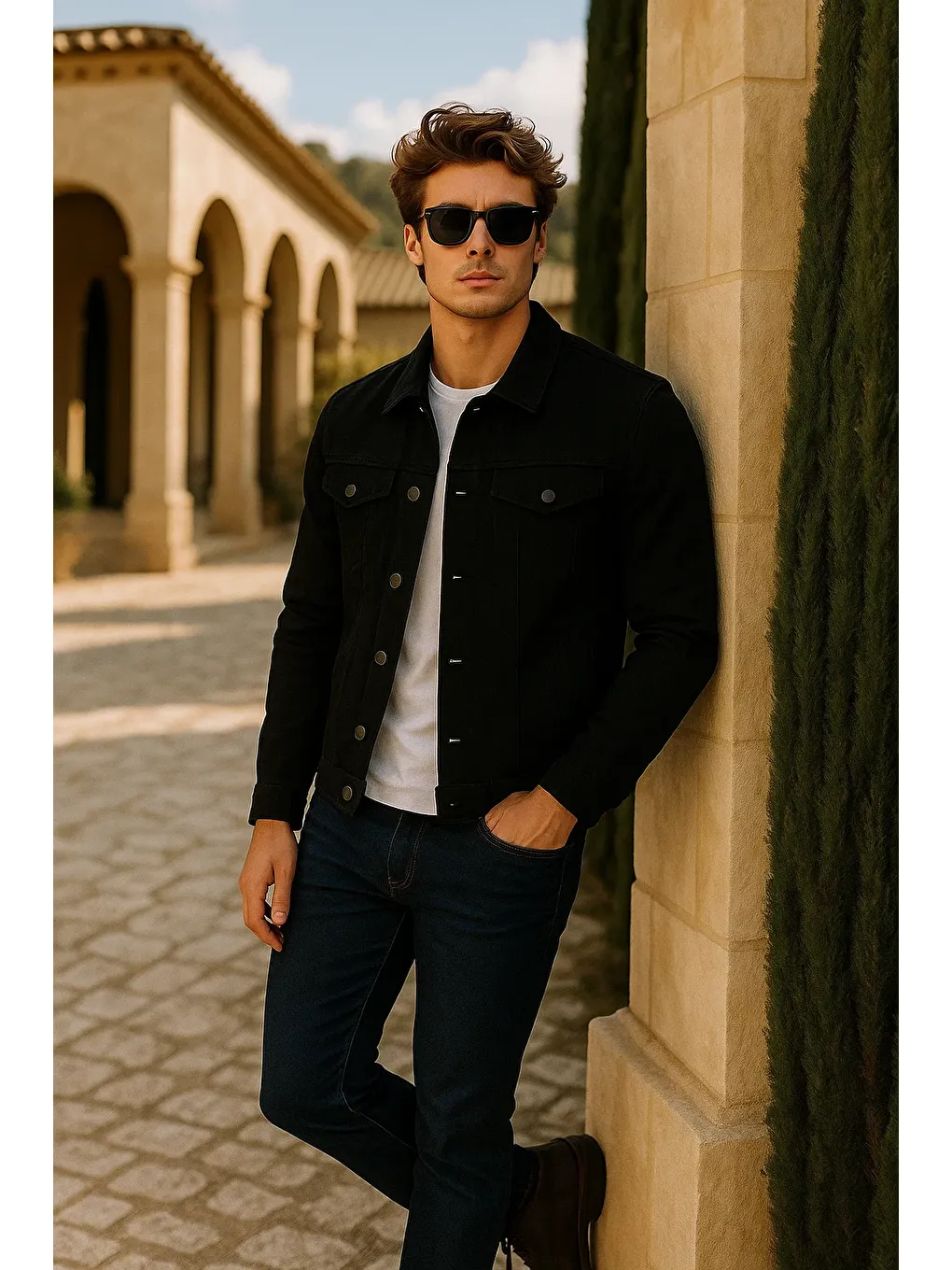 Erkek Trend Cepli Slim Fit Klasik Siyah Jean Ceket-2