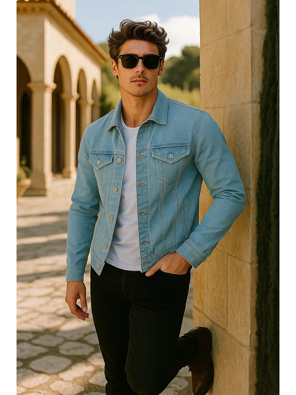 Erkek Trend Cepli Slim Fit Klasik B.Mavi Jean Ceket-2