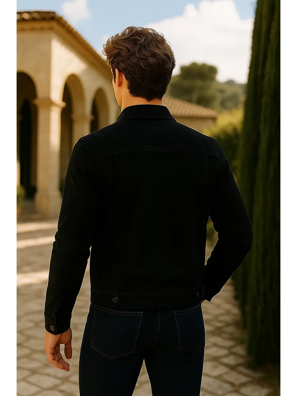 Erkek Trend Cepli Slim Fit Klasik Siyah Jean Ceket-4