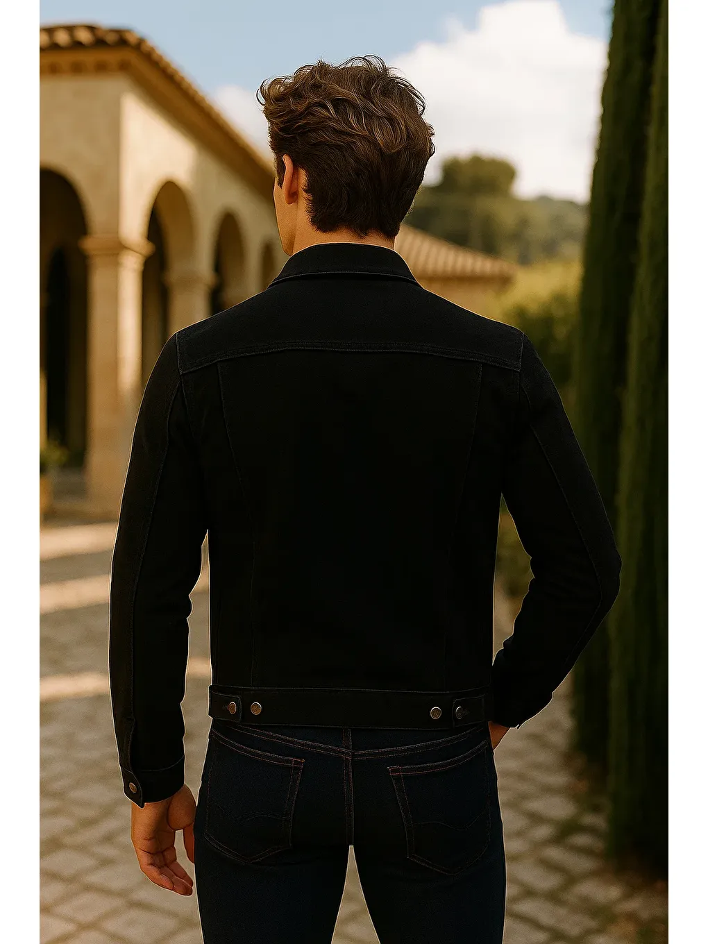 Erkek Trend Cepli Slim Fit Klasik Siyah Jean Ceket-5