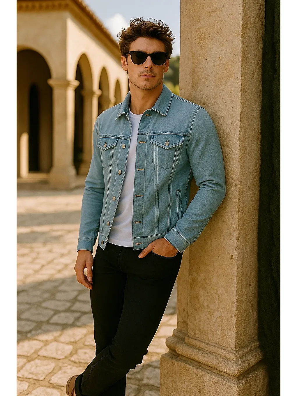 Erkek Trend Cepli Slim Fit Klasik B.Mavi Jean Ceket-3