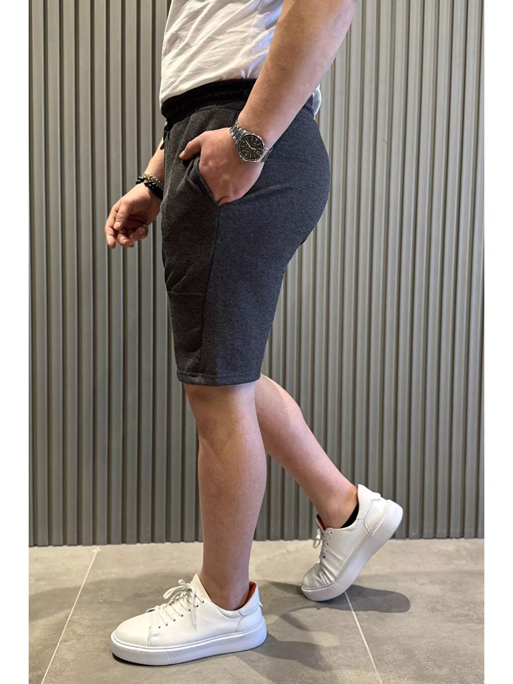 Antrasit Bağcıklı Erkek Şort-1